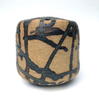 Studio Pottery Ikebana Vase by With Expressionistic Black and Dark Green Glazing