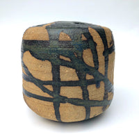 Studio Pottery Ikebana Vase by With Expressionistic Black and Dark Green Glazing