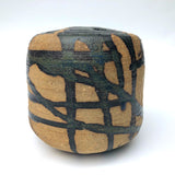 Studio Pottery Ikebana Vase by With Expressionistic Black and Dark Green Glazing