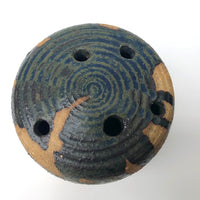 Studio Pottery Ikebana Vase by With Expressionistic Black and Dark Green Glazing