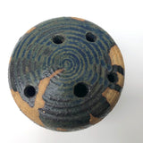 Studio Pottery Ikebana Vase by With Expressionistic Black and Dark Green Glazing