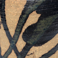 Studio Pottery Ikebana Vase by With Expressionistic Black and Dark Green Glazing