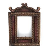 Evocative Antique Tramp Art Frame with Worn Red Velvet
