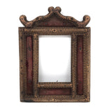Evocative Antique Tramp Art Frame with Worn Red Velvet