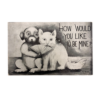 Dog and Cat "How Would You Like to Be Mine?" Antique Valentine Postcard