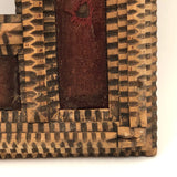 Evocative Antique Tramp Art Frame with Worn Red Velvet