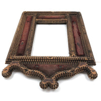 Evocative Antique Tramp Art Frame with Worn Red Velvet