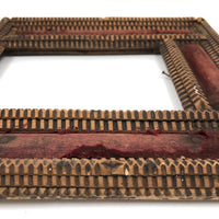 Evocative Antique Tramp Art Frame with Worn Red Velvet