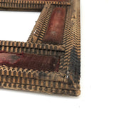 Evocative Antique Tramp Art Frame with Worn Red Velvet