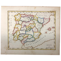 Spain and Portugal: Gorgeous c. 1840 Ink and Watercolor Hand-drawn Map