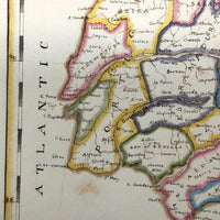 Spain and Portugal: Gorgeous c. 1840 Ink and Watercolor Hand-drawn Map