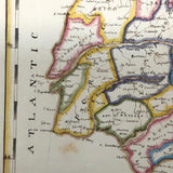 Spain and Portugal: Gorgeous c. 1840 Ink and Watercolor Hand-drawn Map