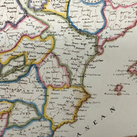 Spain and Portugal: Gorgeous c. 1840 Ink and Watercolor Hand-drawn Map