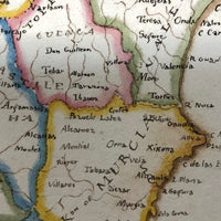Spain and Portugal: Gorgeous c. 1840 Ink and Watercolor Hand-drawn Map