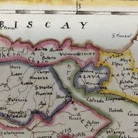 Spain and Portugal: Gorgeous c. 1840 Ink and Watercolor Hand-drawn Map