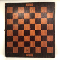 Old Handmade Wooden Chess Board with Carved "Black" and "White" Sides