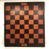 Old Handmade Wooden Chess Board with Carved "Black" and "White" Sides