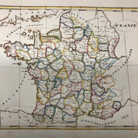 France: Gorgeous c. 1840 Ink and Watercolor Hand-drawn Map