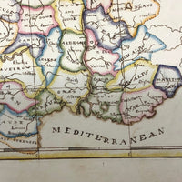 France: Gorgeous c. 1840 Ink and Watercolor Hand-drawn Map
