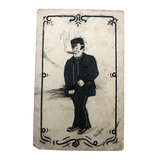 Hand-Drawn Pen and Ink Postcard of Cigar Smoking Man, Signed Ted Cross