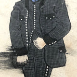 Hand-Drawn Pen and Ink Postcard of Cigar Smoking Man, Signed Ted Cross