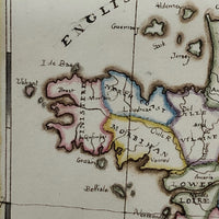 France: Gorgeous c. 1840 Ink and Watercolor Hand-drawn Map