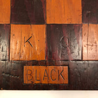 Old Handmade Wooden Chess Board with Carved "Black" and "White" Sides