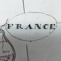 France: Gorgeous c. 1840 Ink and Watercolor Hand-drawn Map