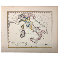 Italy: Gorgeous c. 1840 Ink and Watercolor Hand-drawn Map