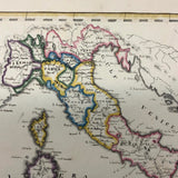 Italy: Gorgeous c. 1840 Ink and Watercolor Hand-drawn Map