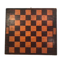 Old Handmade Wooden Chess Board with Carved "Black" and "White" Sides