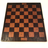 Old Handmade Wooden Chess Board with Carved "Black" and "White" Sides