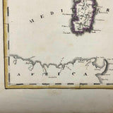 Italy: Gorgeous c. 1840 Ink and Watercolor Hand-drawn Map