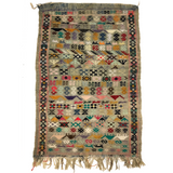 Densely Patterned Hand-Woven Vintage Kilim Rug or Wall Hanging