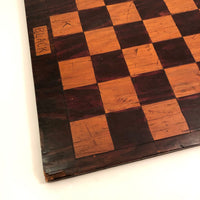 Old Handmade Wooden Chess Board with Carved "Black" and "White" Sides