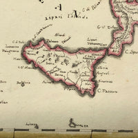 Italy: Gorgeous c. 1840 Ink and Watercolor Hand-drawn Map