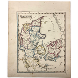 Denmark: Gorgeous c. 1840 Ink and Watercolor Hand-drawn Map