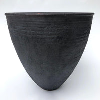 Matte Black Textured Ikebana-style Studio Pottery Vase or Bowl