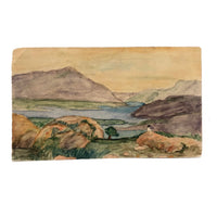 Lovely 1910 Watercolor Postcard with Tiny Lone Figure in Landscape