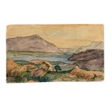 Lovely 1910 Watercolor Postcard with Tiny Lone Figure in Landscape