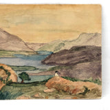 Lovely 1910 Watercolor Postcard with Tiny Lone Figure in Landscape