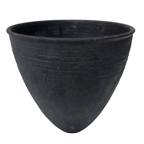 Matte Black Textured Ikebana-style Studio Pottery Vase or Bowl