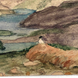 Lovely 1910 Watercolor Postcard with Tiny Lone Figure in Landscape