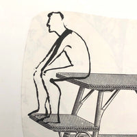 James Bone Couple with Backs Turned on Wicker Table, Drawing on Collage