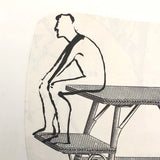 James Bone Couple with Backs Turned on Wicker Table, Drawing on Collage