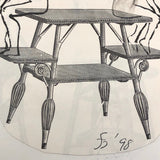 James Bone Couple with Backs Turned on Wicker Table, Drawing on Collage