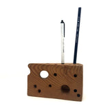 Wooden Swiss cheese Wedge Pen and Pencil Holder
