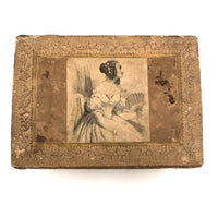 Victorian Wallpaper Covered and Lined Box with Portrait and Seaweed Patterns