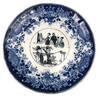 SOLD (for YB) Vieillard Bordeaux c. 1850s French Faience Blue & White Rebus Plates - Set of 6