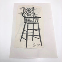 James Bone Cat Whiskers on Wicker High Chair Drawing on Collage